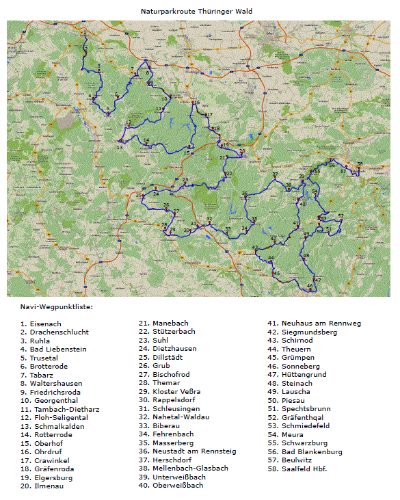 Tankrucksackkarte - Naturparkroute Thüringer Wald