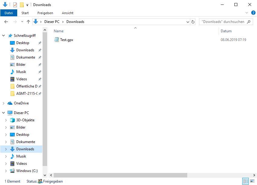 Downloads-Ordner, in den kurviger.de exportiert