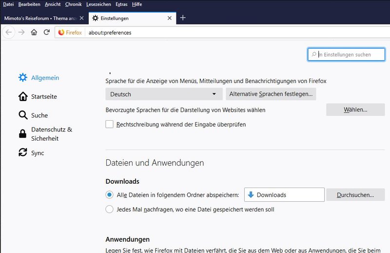 Einstellungen zu Downloads im Firefox