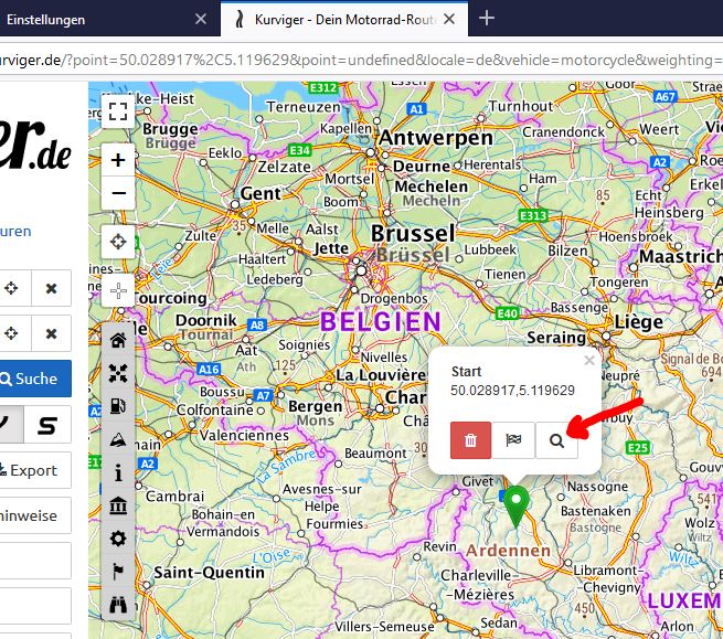 Zoom zum Wegpunkt in kurviger